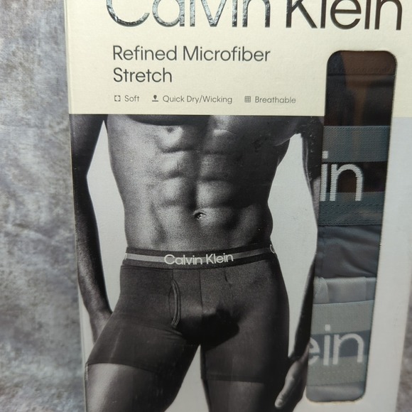 Calvin Klein Men's XL 3-Pack Refined Microfiber Stretch Boxer Briefs- Black Grey - Picture 2 of 6